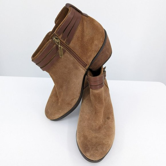 Clarks Gelata Ankle Booties 8 Sienna Brown Suede Leather Triple Buckle Side Zip - Picture 12 of 13